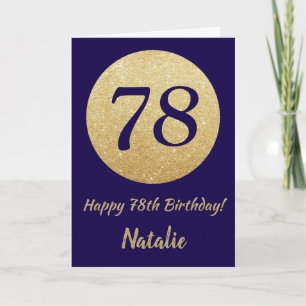 Cartão Feliz 78º aniversário Marinho azul e Dourado brilh