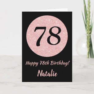 Cartão Feliz 78º aniversário, preto e Rosa rosa Dourado