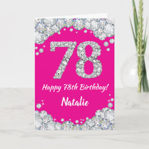 Cartão Feliz 78º aniversário, rosa quente e brilho prat