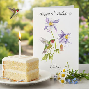Cartão Feliz 79º Aniversário Columbine com Beija-flor