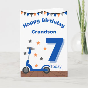 Cartão Feliz 7 Birthday Grandson