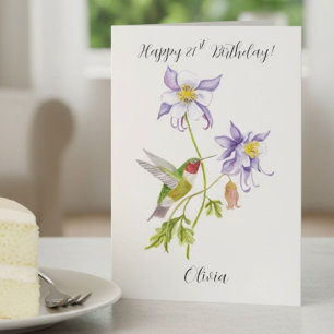 Cartão Feliz 81º Aniversário Columbine com Beija-flor