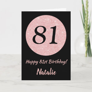 Cartão Feliz 81rua Aniversário Negro e Rosa rosa Dourado