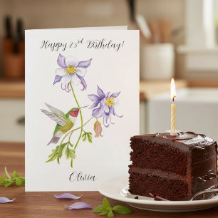 Cartão Feliz 83º Aniversário Columbine com Beija-flor