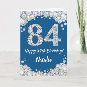 Cartão Feliz 84.º Aniversário, Azul e Silver Glitter Card