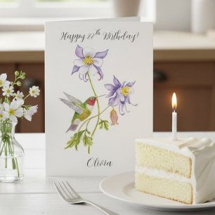 Cartão Feliz 88º Aniversário Columbine com Beija-flor