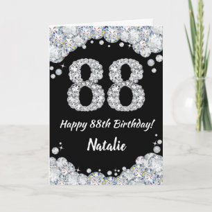Cartão Feliz 88.º aniversário - Placa brilhante Preta e P