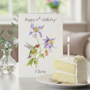 Cartão Feliz 89º Aniversário Columbine com Beija-flor