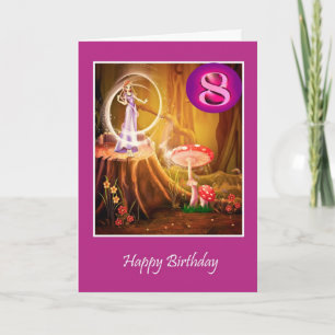 Cartão Feliz 8.º Aniversário para a menina com a fada oit