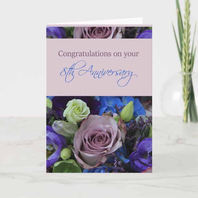 Cartão Feliz 8 rosas de aniversário (Frente)