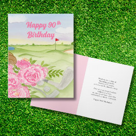 Cartão Feliz 90º Aniversário Peônias No Campo de Golfe