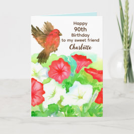 Cartão Feliz 90 Aniversário Especial Amigo Petunias Finch
