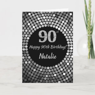 Cartão Feliz 90 Aniversário Negro e Silver Gliter Card