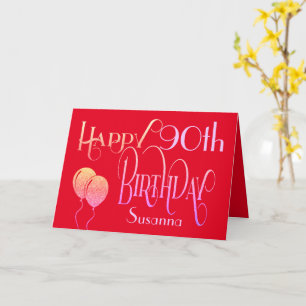 Cartão Feliz 90 Birthday - Script Decorativo Red