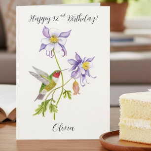 Cartão Feliz 92º Aniversário Columbine com Beija-flor