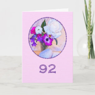 Cartão Feliz 92º aniversário com uma pintura em flor