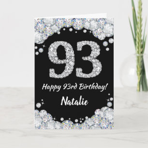 Cartão Feliz 93º Aniversário - Placa Glitter Preta e Prat