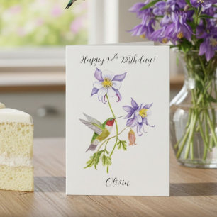 Cartão Feliz 94º Aniversário Columbine com Beija-flor