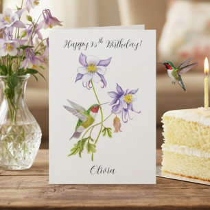 Cartão Feliz 95º Aniversário Columbine com Beija-flor