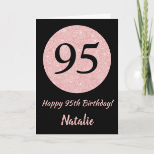 Cartão Feliz 95.º aniversário, preto e Rosa rosa Dourado