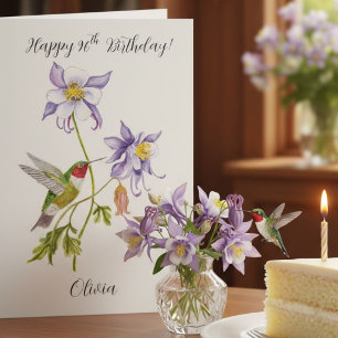 Cartão Feliz 96º Aniversário Columbine com Beija-flor