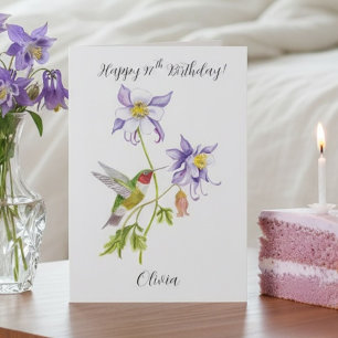 Cartão Feliz 97º Aniversário Columbine com Beija-flor