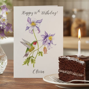 Cartão Feliz 98º Aniversário Columbine com Beija-flor