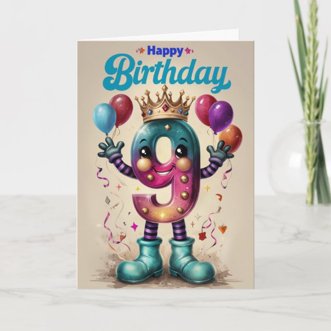Cartão Feliz 9.º Aniversário (Frente)