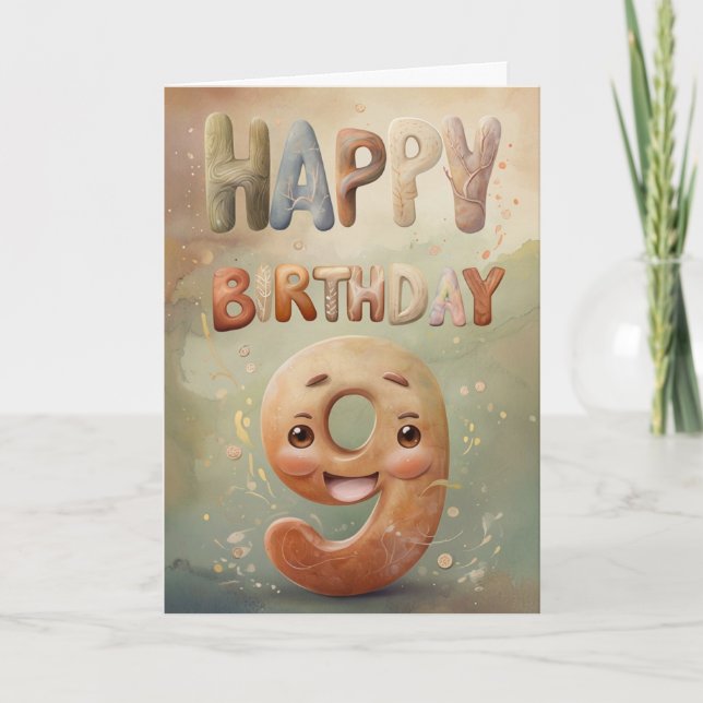 Cartão Feliz 9.º Aniversário (Frente)