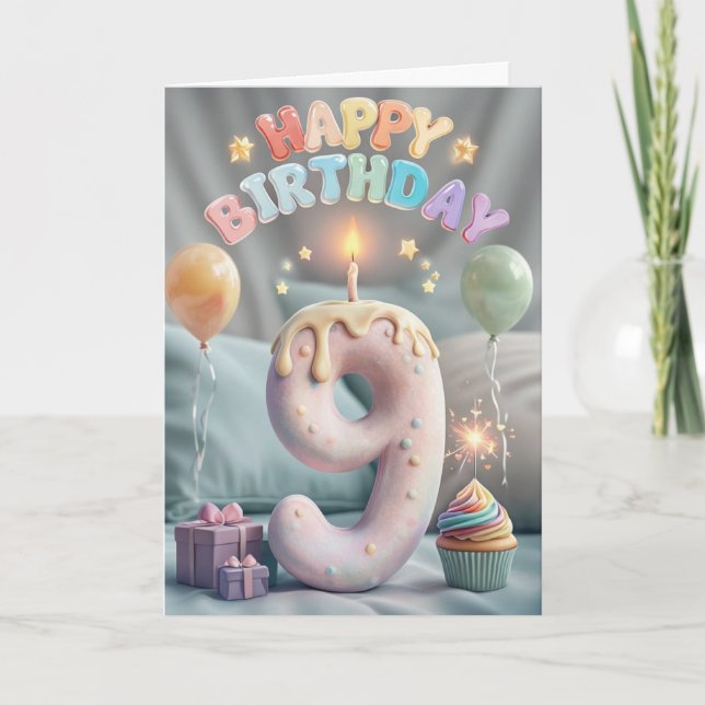 Cartão Feliz 9.º Aniversário (Frente)