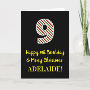 Cartão Feliz 9.º aniversário e Feliz Natal, Nome Person