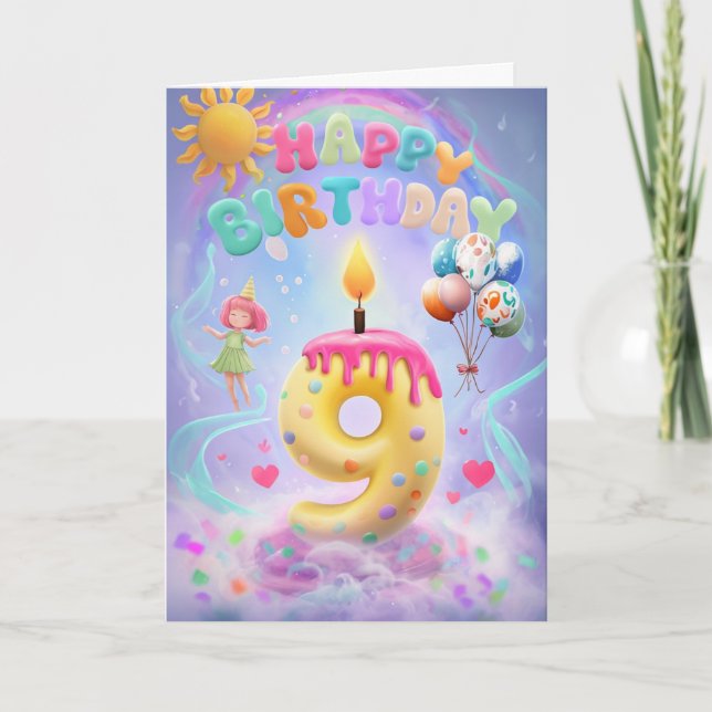 Cartão Feliz 9 de aniversário (Frente)