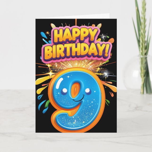 Cartão Feliz 9 de aniversário (Frente)