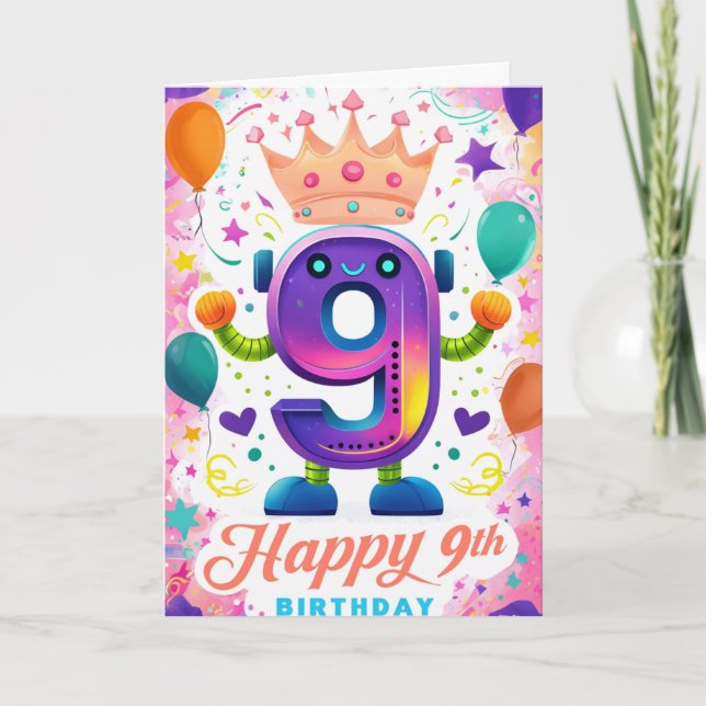 Cartão Feliz 9 de aniversário (Frente)