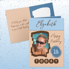 Cartão Feliz aniversário 16 hoje adicione a foto azul mar