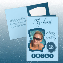 Cartão Feliz aniversário 18 hoje adicione a foto azul