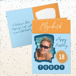 Cartão Feliz aniversário 18 hoje adicione foto laranja az