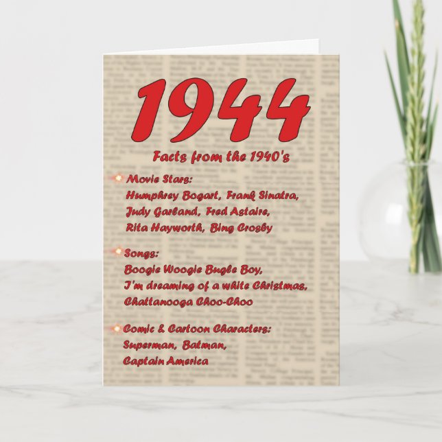 Cartão Feliz aniversario 1944 anos dos anos 40 40s da (Frente)