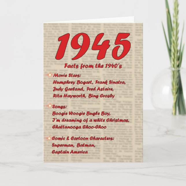 Cartão Feliz aniversario 1945 anos dos anos 40 40s da (Frente)