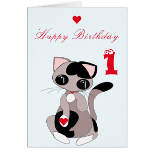 Cartão Feliz Aniversário 1 - Gatinho Bonito - Adicione S
