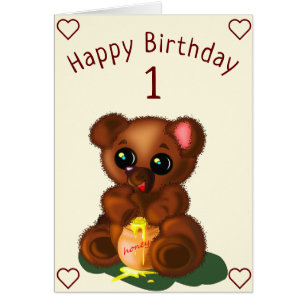 Cartão Feliz Aniversário 1 - Urso Mel Bonito - Ano Acres