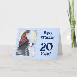 Cartão Feliz Aniversário, 20 de hoje, cão-cola-fronteira