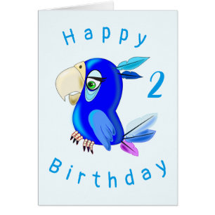 Cartão Feliz Aniversário 2 - Pequeno Papagaio Azul - Ano
