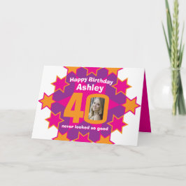 Cartão Feliz aniversário, 40 estrelas cor-de-rosa, nome p