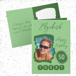 Cartão Feliz aniversário 50 hoje adicione foto verde
