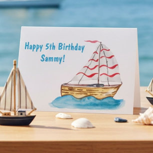 Cartão Feliz Aniversário 5 Watercolor Boat