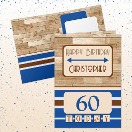 Cartão Feliz aniversário 60 hoje nome azul marrom