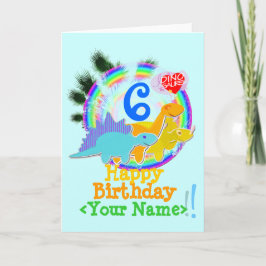 Cartão Feliz Aniversário, 6 Anos, Seu Nome Dinossauro Car