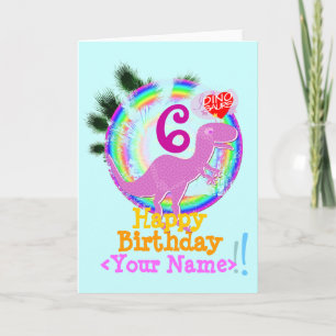 Cartão Feliz Aniversário, 6 Anos, Seu Nome T-Rex Card