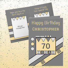 Cartão Feliz aniversário 70 hoje adicione cinza amarelo
